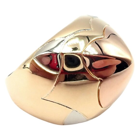Authentic! Bvlgari Bulgari 18k Yellow White Rose Gold Tricolor Pyramid Ring sz 6 - Picture 4 of 15